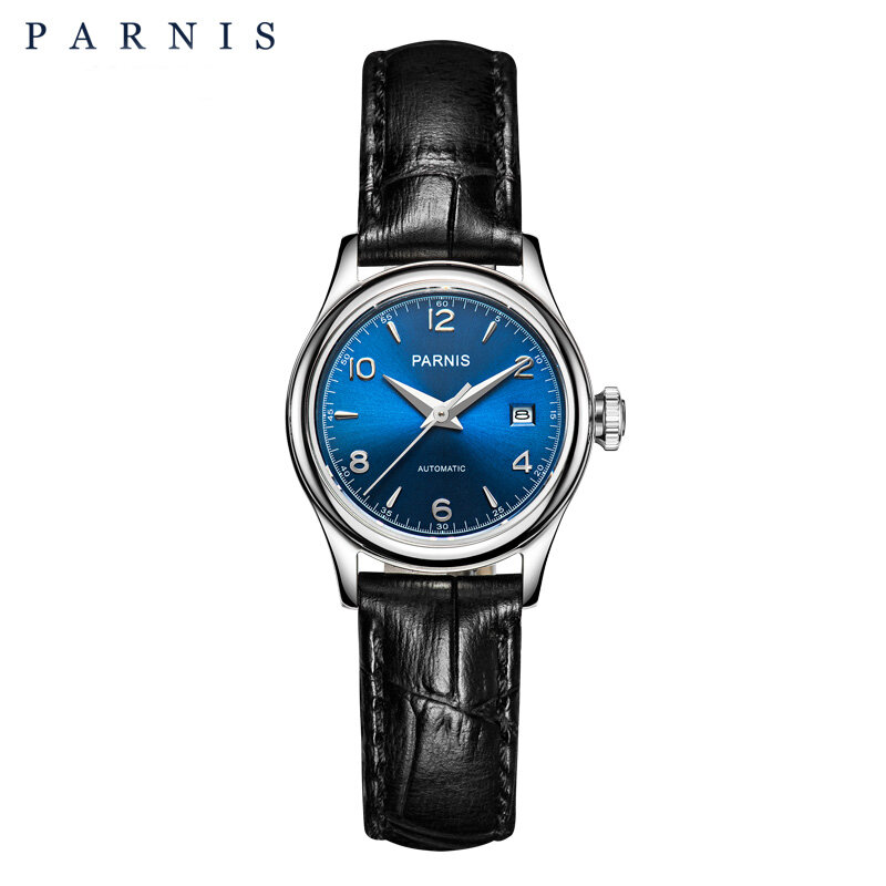 แฟชั่นผู้หญิงนาฬิกา26Mm Parnis Casual Automatic นาฬิกาข้อมือผู้หญิง Sapphire คริสตัลนาฬิกาสายหนังนาฬิกาข้อมือ