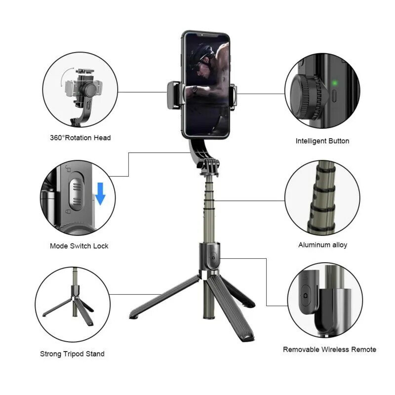Proker Phone Stabilizer Video Record Universal Handheld Smartphone Gimbal Stabilizers Wireless Bluetooth Selfie Stick Vlog Live