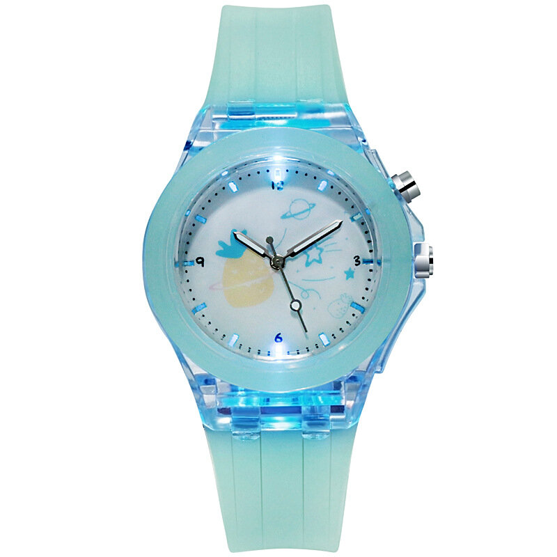 ใหม่รูปแบบผลไม้โรงเรียนประถมศึกษาเด็ก Luminous นาฬิกาซิลิโคนน่ารักการ์ตูนแฟลชควอตซ์เด็กนาฬิกาวันเกิดนาฬิกาของขวัญ
