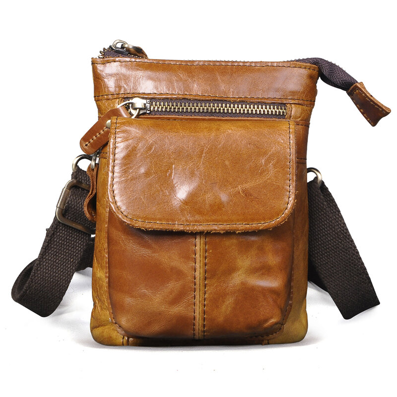 Real Leather Men Multifunction Design Small Crossbody Messenger One Shoulder Bag Fashion Waist Belt Bag Cigarette Case 611-18