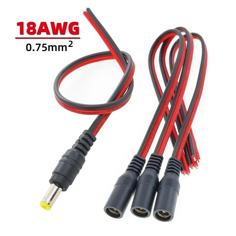 18AWG DC Power kabel pigtailowy drut męski żeński złącze do kamera cofania samochodu kamera do monitoringu CCTV oświetlenie Adapter 5.5*2.1mm