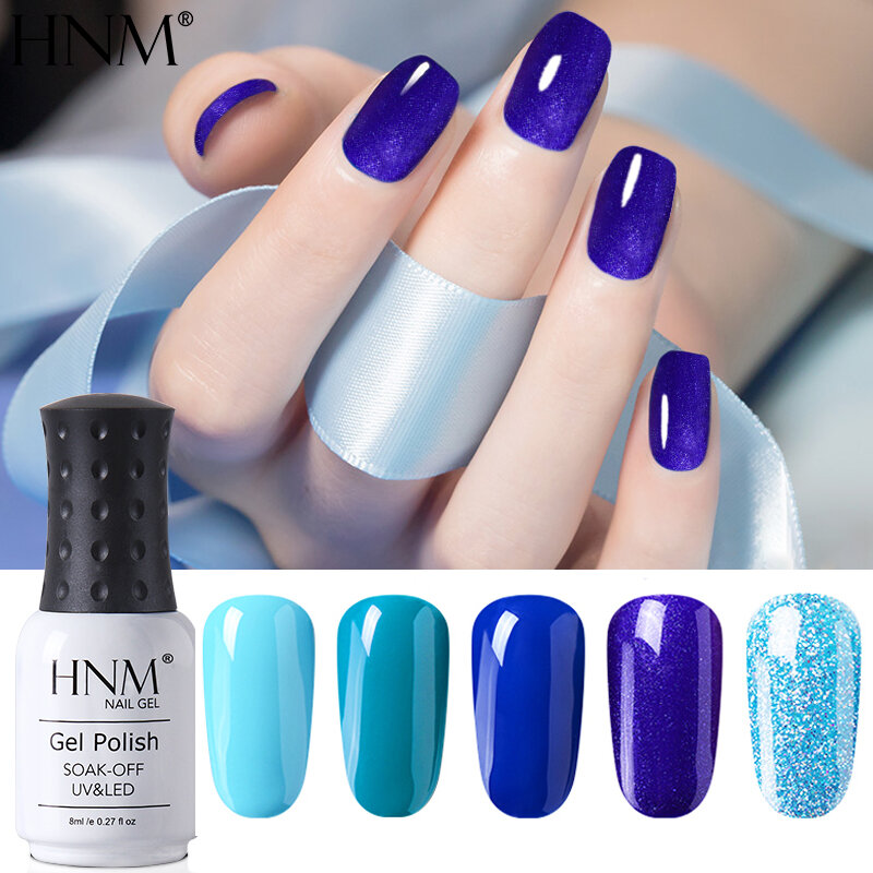 HNM uñas pintura azul serie 8ML UV LED Gel barniz en Gel de uñas Esmalte Gel Semi Permanente Esmalte Permanente Gel Lak