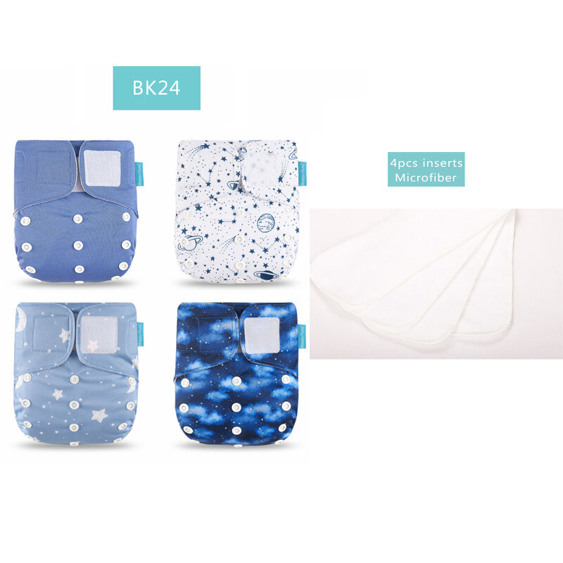 Happyflute-pañal de 4 piezas para bebé, cubierta de pañal ajustable de bolsillo OS, inserto de 4 piezas, lavable y reutilizable, absorbente, ecológico, gran oferta
