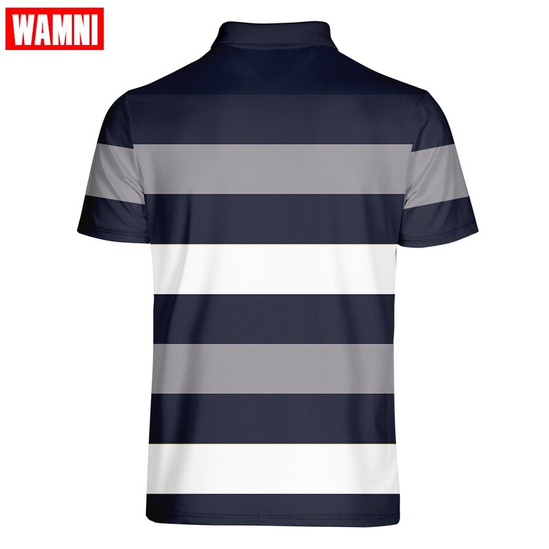 WAMNI Sport 3D Polo Tennis séchage rapide t-shirt Badminton décontracté géométrique col rabattu homme Streetwear rayé Polo-Shirt