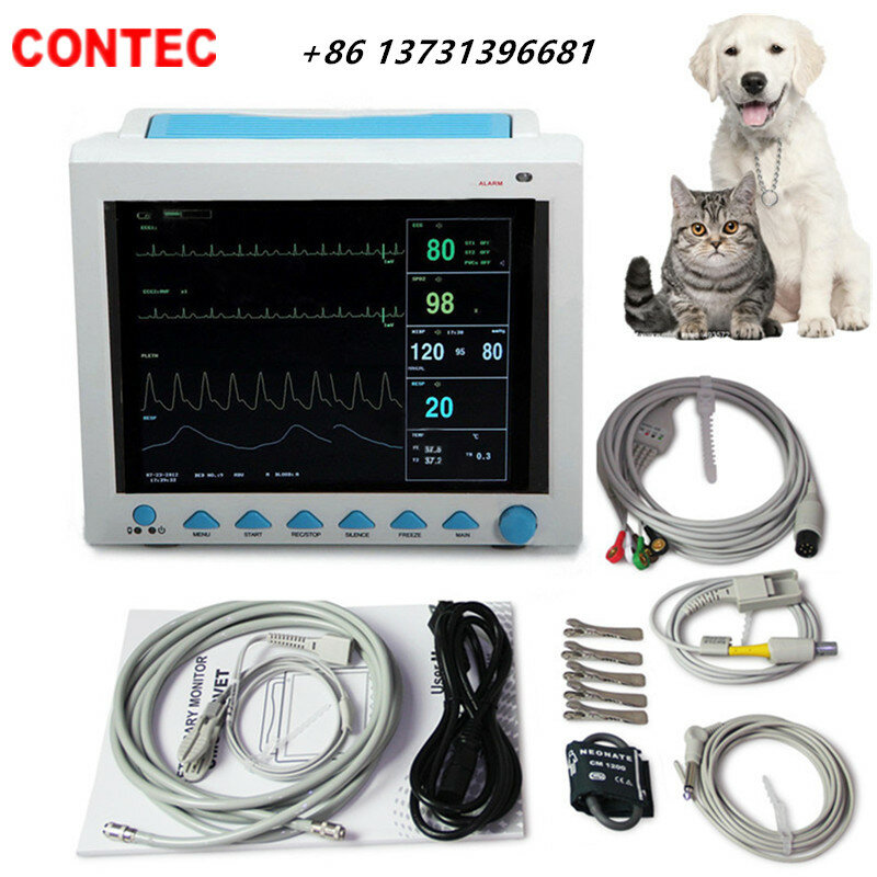 Contec veterinário icu monitor de paciente 6 parâmetros (spo2 pr ecg nibp resp temp) monitor de sinais vitais