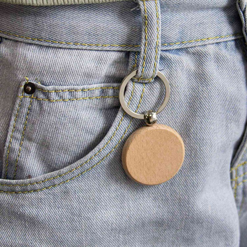 10Pcs Blank Round Wooden Key Chain Diy Wood Keychains Key Tags Can Engrave Diy Gifts 40X40mm