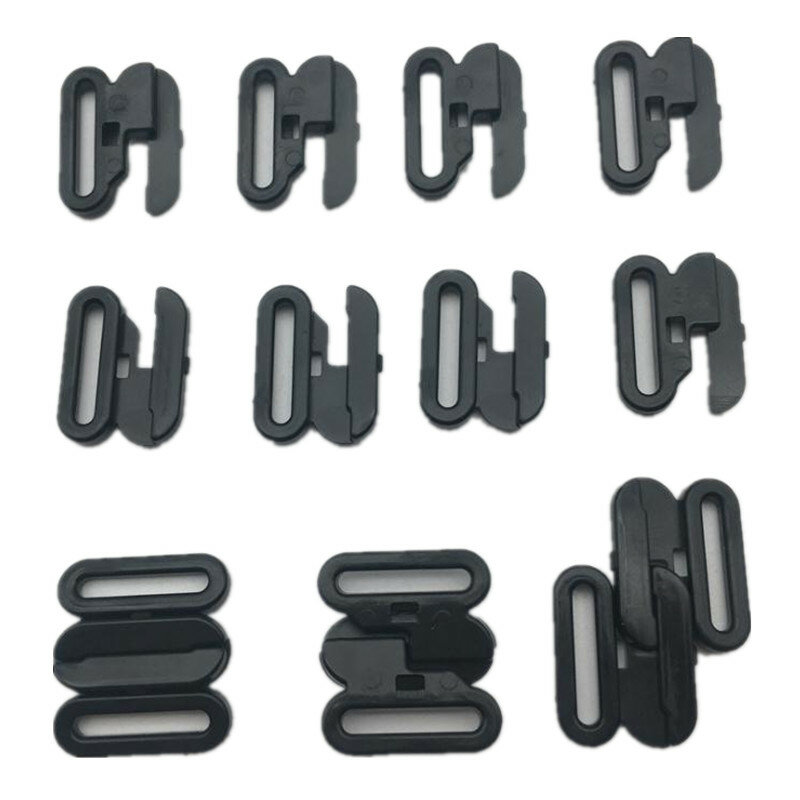 Fechos e ganchos plásticos com fita ajustável, 50 conjuntos de acessórios preto/claro com fechos e clipes fixadores de gravata