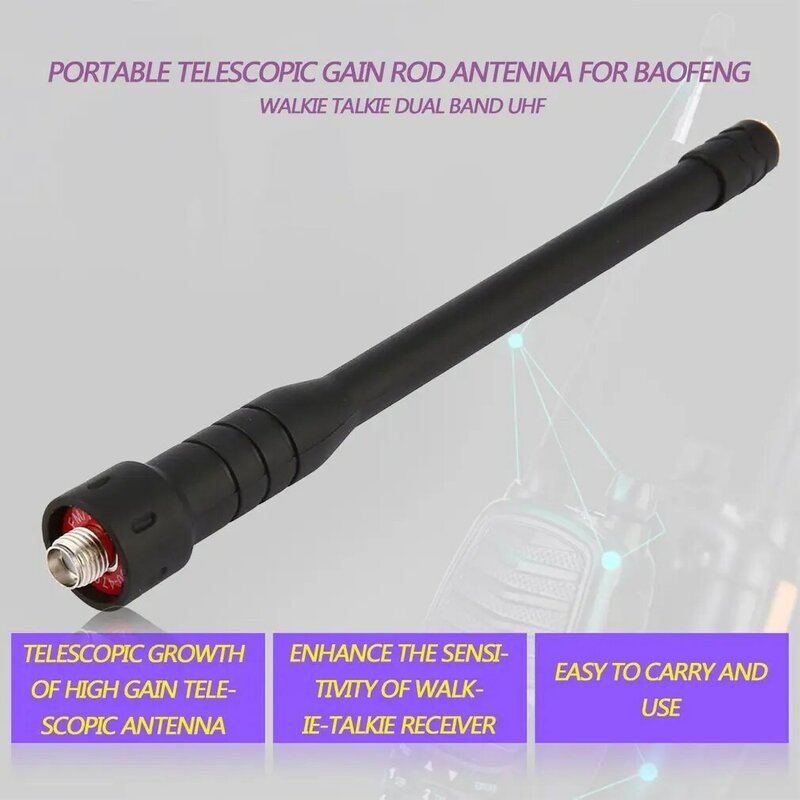 Rod Telescopic Gain Antenna สำหรับ Baofeng Walkie Talkie UHF สำหรับวิทยุแบบพกพา UV-5R BF-888S UV-5RE UV-82 UV-3R