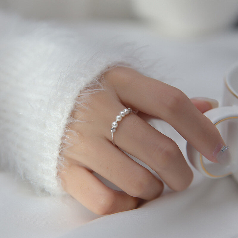 La monada 49-55mm dedo feminino anel 925 prata minimalista sintético pérola anéis para mulher 925 prata fina jewerly anéis mulher