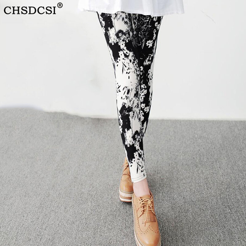 CHSDCSI Pencil Pants Women Flower Printed Fitness Leggings Fashion High Elastic Polyester Lady Sexy Trousers