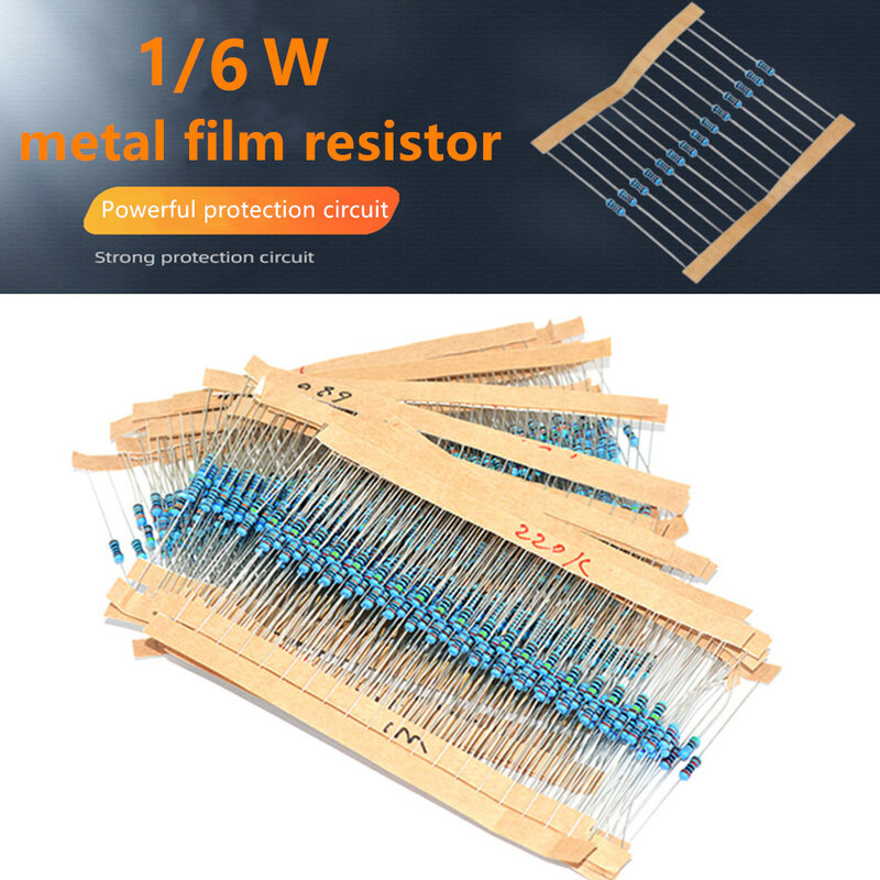 500Pcs 1/6W Metal Film Resistor 1R~1M 1K 2.2K 4.7K 10K 91R 100R 120R 220R Full Resistors Value 121 Kind Ohm Resistance Kit 1%