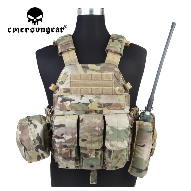 Emersongear 전술 조끼 보호 기어 바디 가드 갑옷, 에어소프트 사냥 군사, LBT6094 스타일 플레이트 캐리어, 파우치 3 개 포함