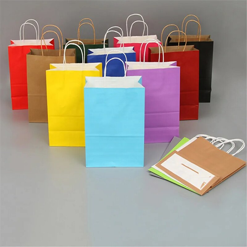 1/10pc 10 Color High Quality Recyclable Leather Paper Shopping Bag With Handle Kraft Party Gift Food Storage Wedding Loot 2021