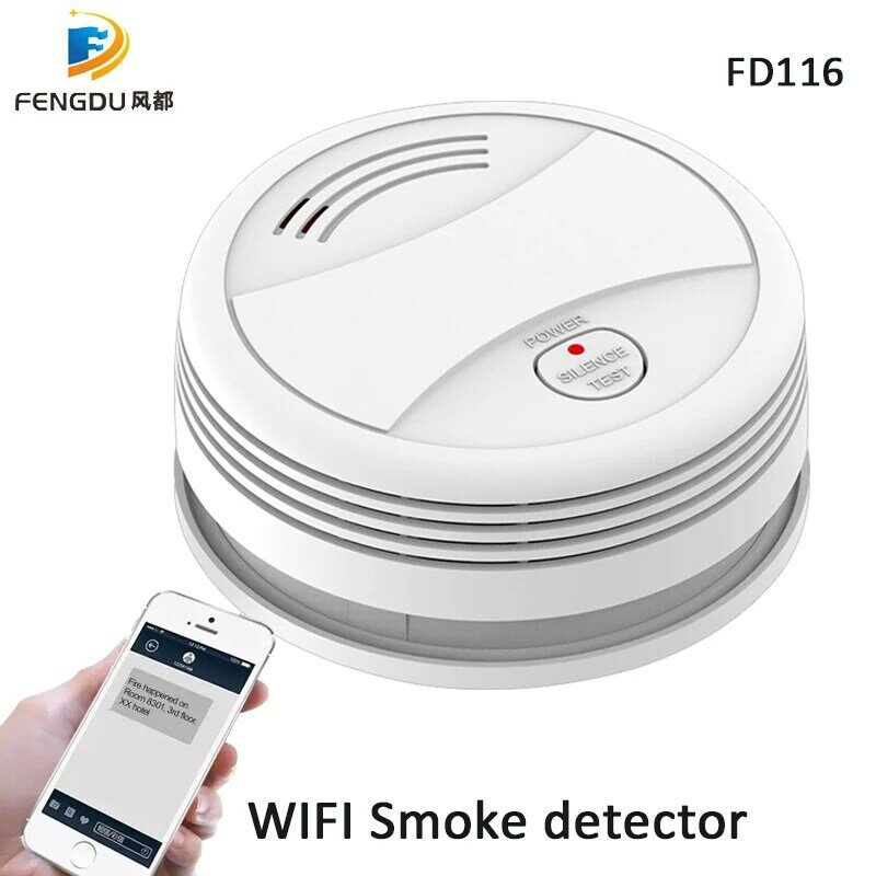 Detektor Asap Wifi Perlindungan Sensor Kebakaran Nirkabel Tuya Kontrol Aplikasi Kantor/Alarm Asap Rumah Rookmelder
