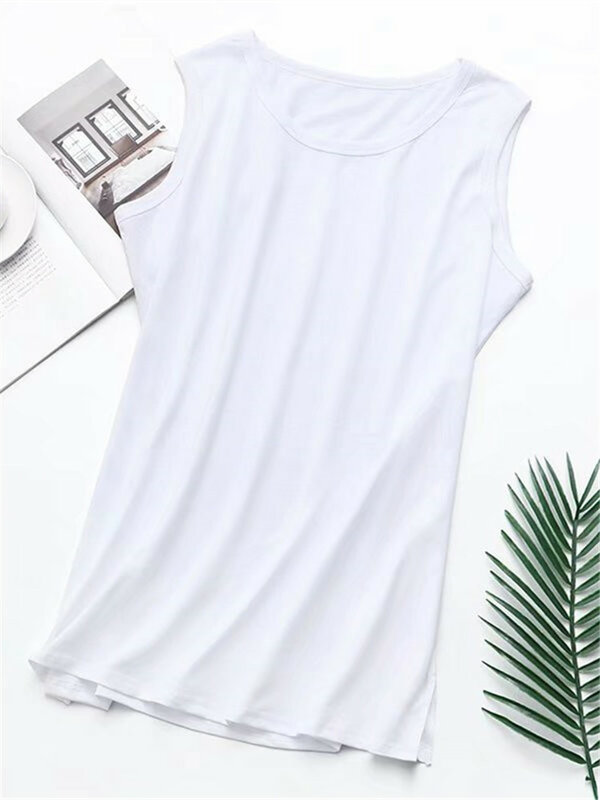 Plus size dames mouwloos vest Kleding voor dames dragen katoenmix losse effen kleur vest Groot formaat hemdje in de zomer XL-3XL