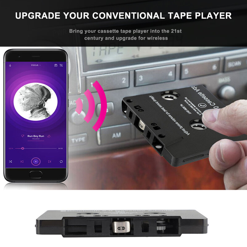 Áudio do carro bluetooth 5.0 adaptador de cassete do carro com microfone 6h música tempo 168h standby