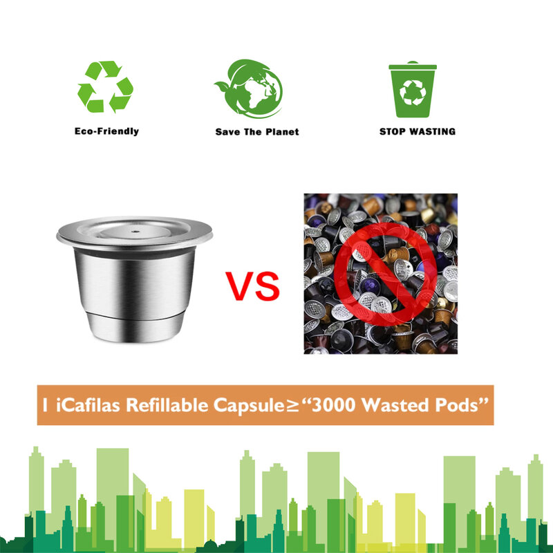 ICafilas-Reutilizável Café Cápsula para Nespresso, Aço Inoxidável Café Filtros, Espresso Coffee Crema, Pod Maker, atualizado, Novo