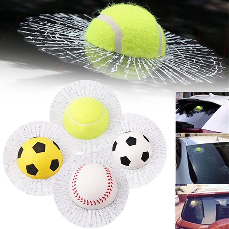 3d naklejki Baseball nowość dowcipy zabawki tłuczone szkło piłka uderza okno samochodu piłka nożna tenis naklejki śmieszne akcesoria samochodowe