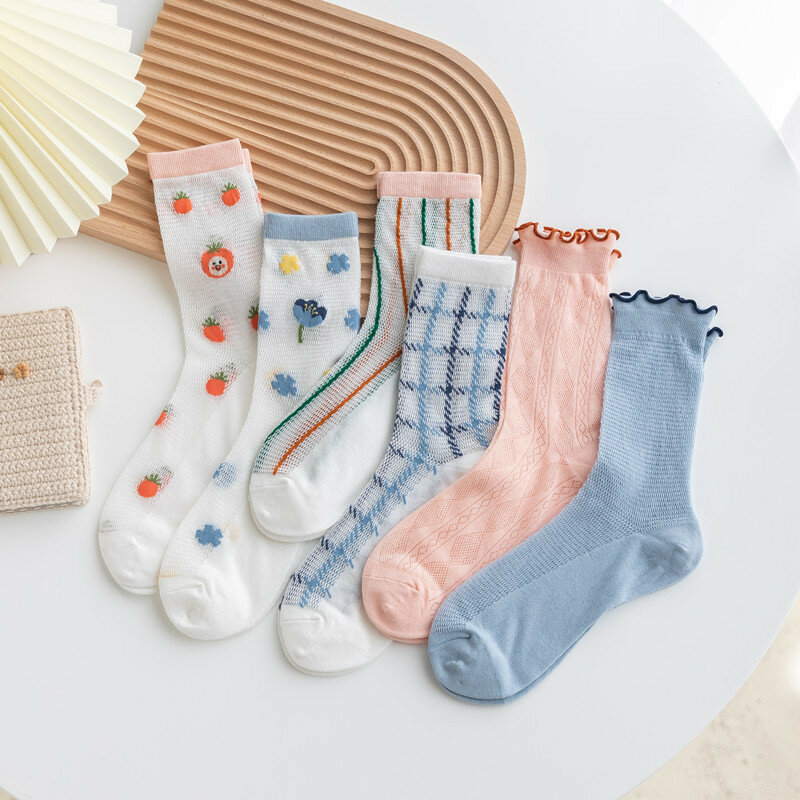 Summer Harajuku Lolita socks cartoon rabbit bear flowers avocado socks kawaii Japanese girl socks cute ruffled woman socks