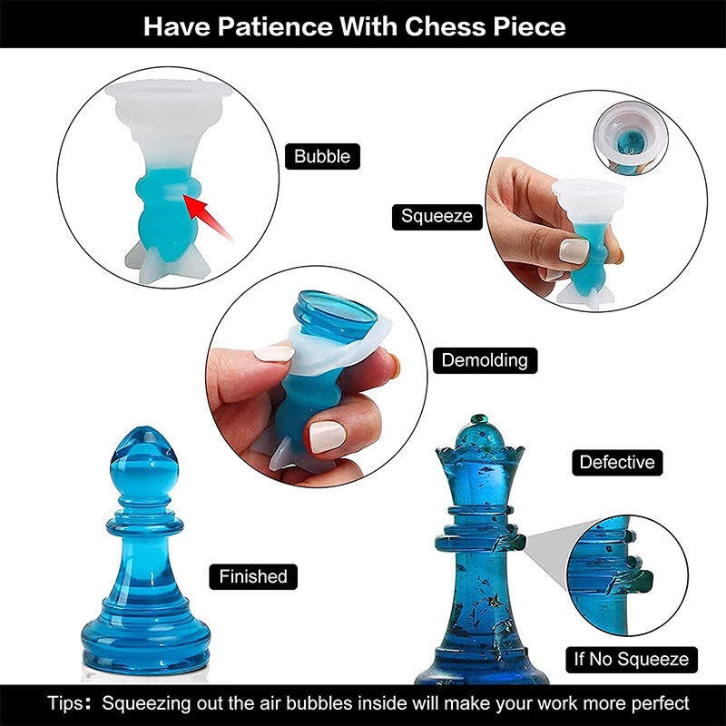 Peça de xadrez diy molde de resina epóxi de cristal rainha rei 6 peça de xadrez tridimensional molde de silicone