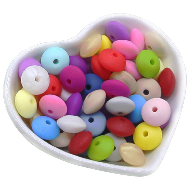 Nette-idee 20Pcs Silikon Perlen 12MM Linsen Perlen Lebensmittel Grade Baby Schnuller Kette Anhänger BPA Freie Umweltfreundliche baby Beißring Spielzeug