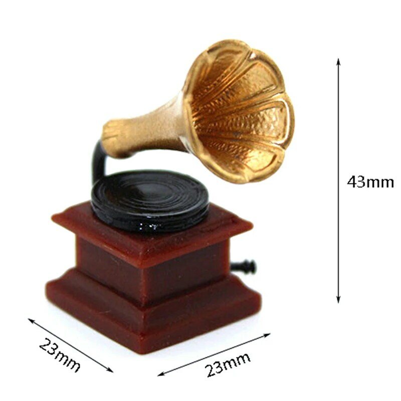 1:12 Diy Resin Miniatur Rumah Boneka Rumah Boneka Miniatur Furniture Mini Phonograph Aksesoris Retro Gramophone