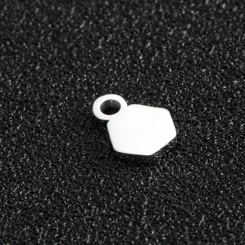 MYLONGINGCHARM 50pcs Custom your logo or text 6mm x 8 mm Mini Hexagon Tags Free Laser Engrave Charms For Necklaces Bracelets