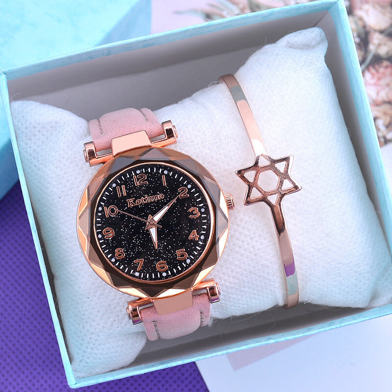 Reloj de pulsera de cuarzo con cielo estrellado para mujer, cronógrafo informal, de cuero, a la moda, femenino