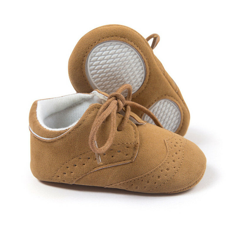 Sepatu Pejalan Kaki Pertama Bayi Laki-laki Perempuan Baru Lahir Gaun Oxford Kulit Polos Dasar Karet Lembut Sepatu Buaian Balita Sepatu Bayi