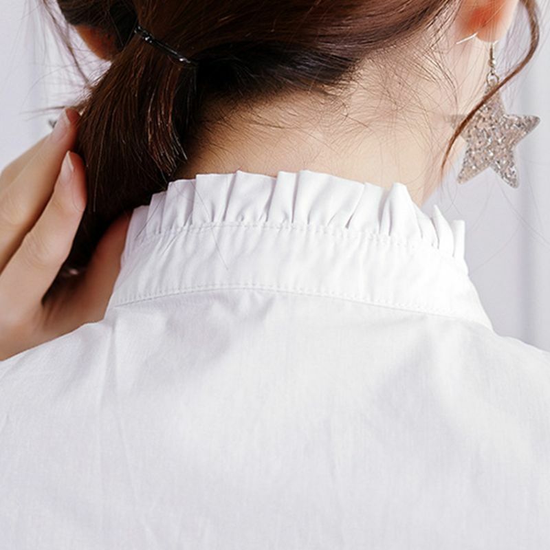 Womens elegante enrugado babados falso colar de suporte básico camadas branco puro camisola acessório outono destacável meia-camisa blous