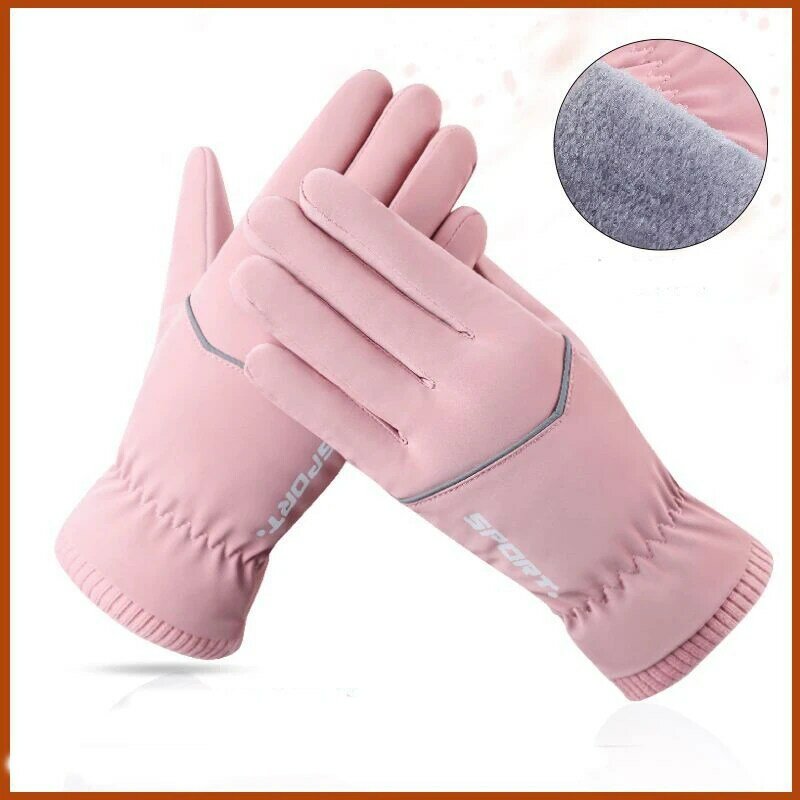 Зимние женские утепленные бархатные утолщенные водонепроницаемые эластичные мягкие ветрозащитные перчатки для вождения и велоспорта