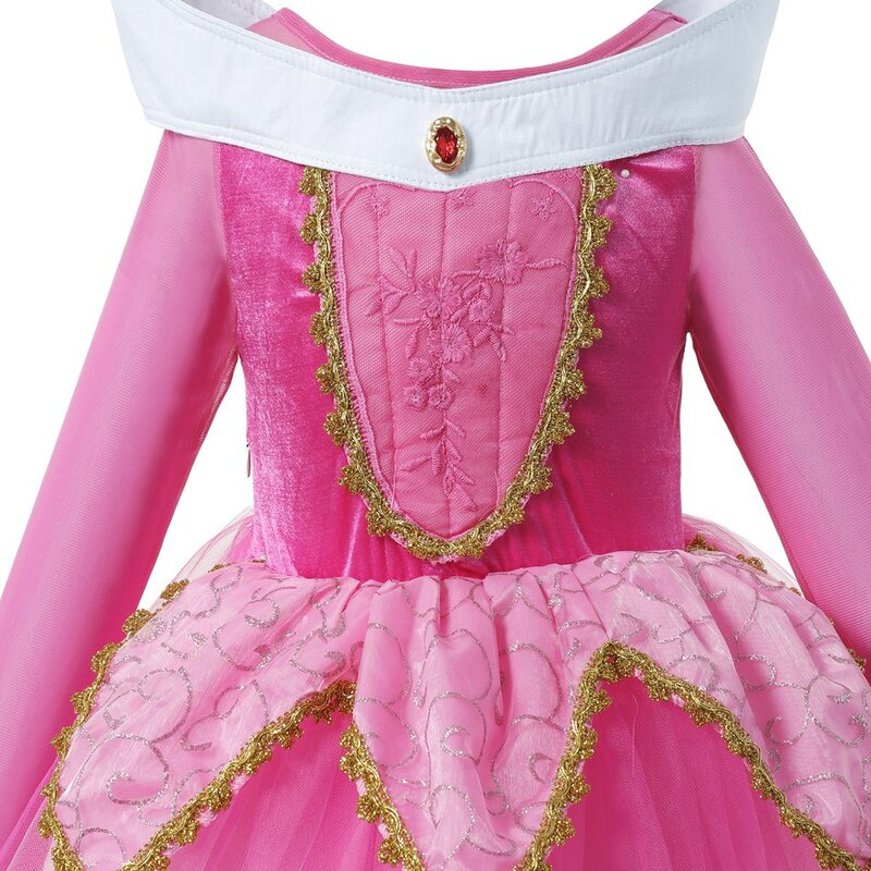 Vestido de princesa de tutú rosa para niñas, disfraz de bella durmiente de cuento de hadas, traje de Cosplay de Aurora, Vestido de carnaval, Otoño e Invierno