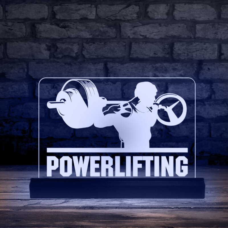 Powerlifting ออกแบบโคมไฟ GYM ตกแต่งส่วนบุคคลฟิตเนสเซ็นเตอร์ Strong Man 3D ภาพลวงตาสำหรับโรงยิม Coach
