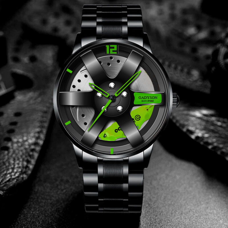 ผู้ชายนาฬิกาควอตซ์ Hub การออกแบบที่กำหนดเองกีฬารถ Rim กีฬานาฬิกากันน้ำสำหรับท่านชายที่สร้างสรรค์นาฬิกา Mens ล้อนาฬิกาข้อมือนาฬิกา