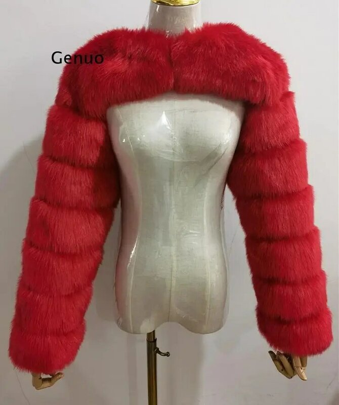 Abrigo corto de piel sintética para Mujer, Abrigo de invierno, supercorto, de lujo