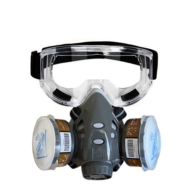 와이드 비전 안전 고글이있는 전문 반 얼굴 가스 먼지 마스크 스프레이 페인트 작업을위한 탄소 필터링 카트리지 안전