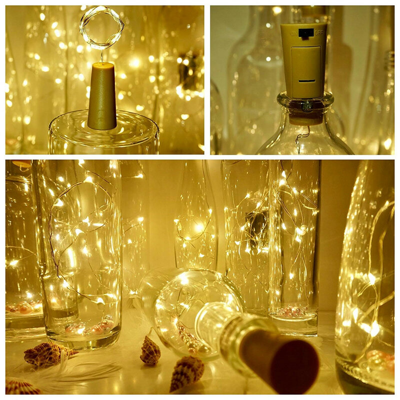 Luces LED con corcho para botella de vino, 15 Uds., con forma de corcho integrado para 1M, 10 luces LED de fiesta