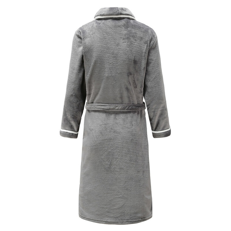 Flanel Pakaian Tidur Pria Daster Gaun Bulu Karang Musim Dingin Pakaian Tidur Pakaian Rumah Jubah Mandi Tebal Sabuk Gaun Malam Saku