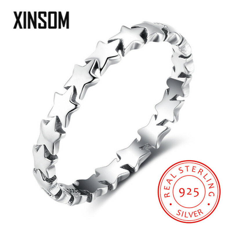 XINSOM Vintage estrella forma 925 anillos de plata esterlina para mujeres de moda coreana parte de dedo de la joyería anillos para regalo de cumpleaños 20MARR5