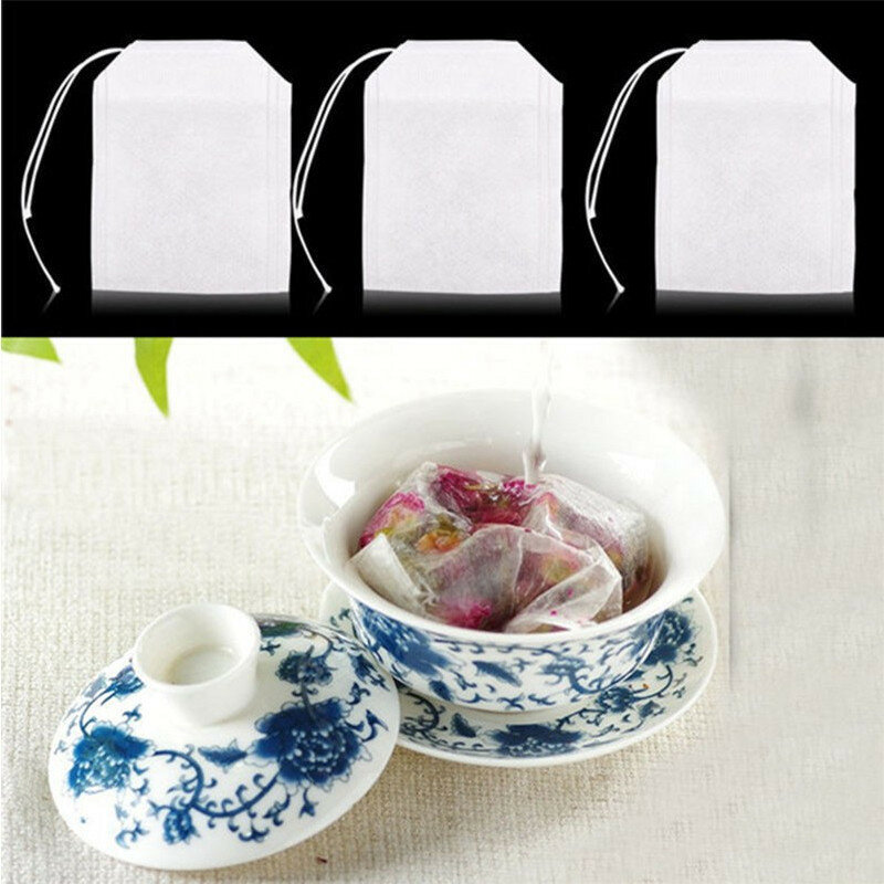 Sacos de chá vazios descartáveis, filtro de papel não tecido, saquinhos de chá com corda, selo de cura, infusor, 5x7cm, 100 pcs
