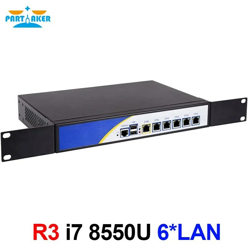 Partaker R3 urządzenie Firewall Intel Core i7 8550U dla pfSense z 6 * Intel I-211 Gigabit Lan Firewall Hardware 8G RAM 256G SSD