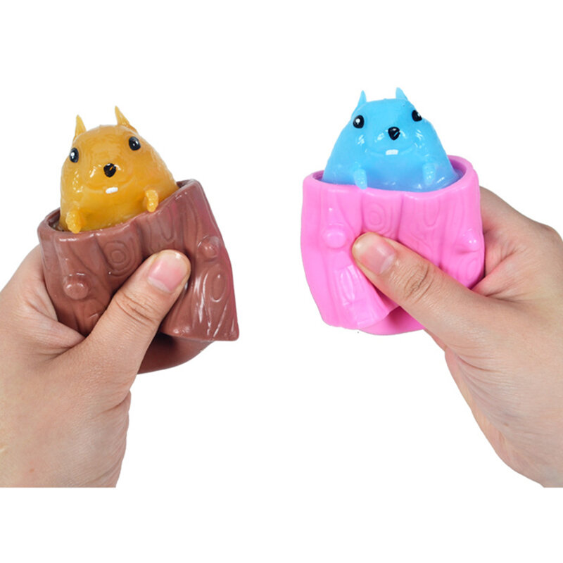 6cm Cute Soft Squirrel Cup Animal Model Squeeze Children Adult Hand Fidget Toy Anti Stress Decompression Toys Kids Birthday Gift