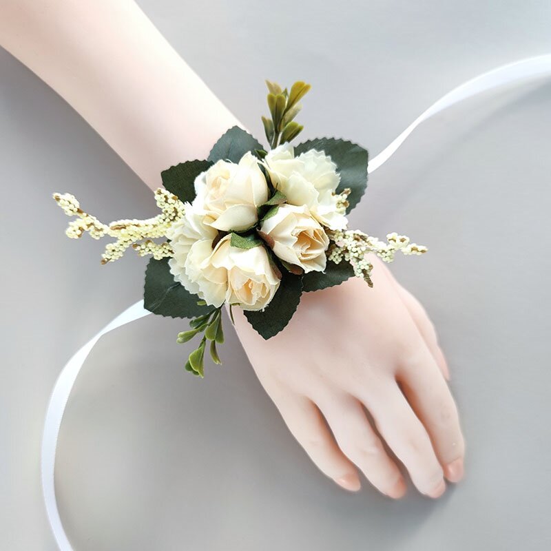 Seda Boutonniere pinos para damas de honra, noivo Corsage, pulseira, padrinhos, broche casamento, flores rosas, baile, acessórios casamento