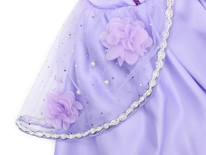 소피아 퍼프 슬리브 공주 드레스 여아용, 발목 길이 스팽글 튤, 멋진 어린이 생일 코스프레 의상 드레스