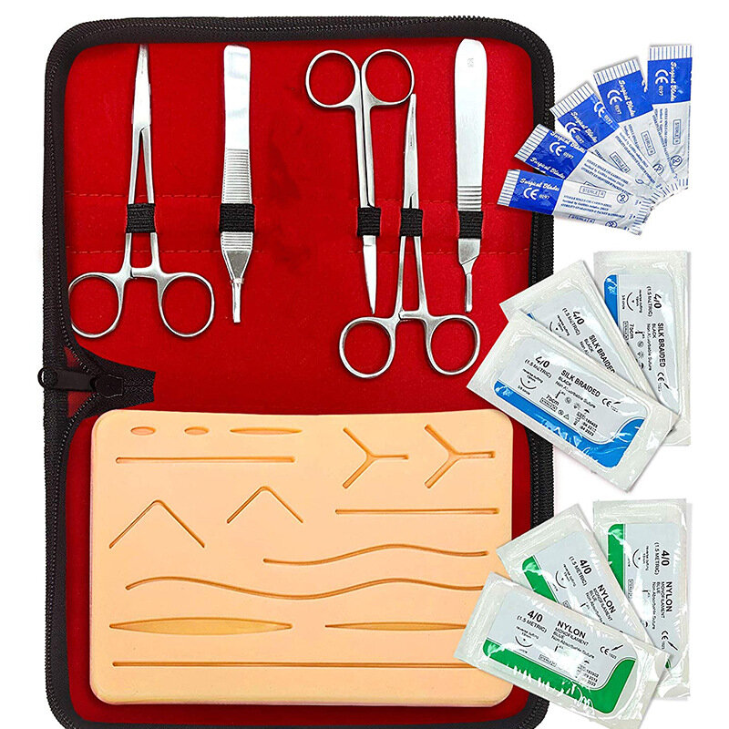17 In 1 Medical Skin Surgical Suture Training Kit Operate Suture Practice Training Silicone Pad Needle Scissors Tool Kit