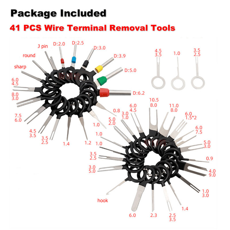 41Pcs Terminal Ejector Kit Needle Retractor Auto Terminals Removal Key Tool Set Terminal Connector Removal Tool Kit