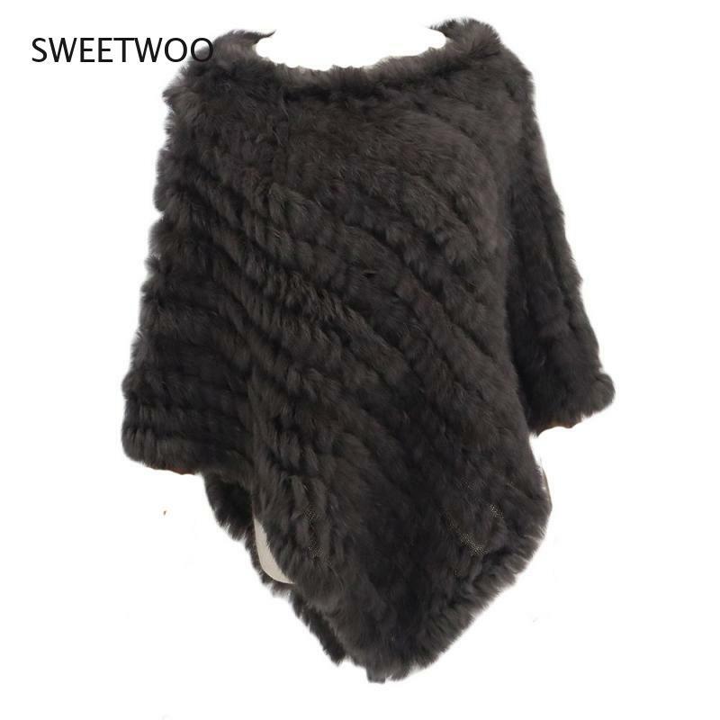 Real Rabbit Fur Knitted Natural Fur Poncho Vest Fashion Wrap Coat Shawl Lady Scarf Natural Fur Wedding Party Wholesale Cape 2022