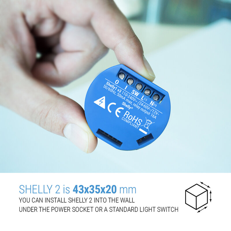 Shelly-Interruptor de relé operado por WiFi para casa inteligente, luces de Control remoto, servidor Web integrado, cortinas de puerta de garaje, Lnes, 16A, 1