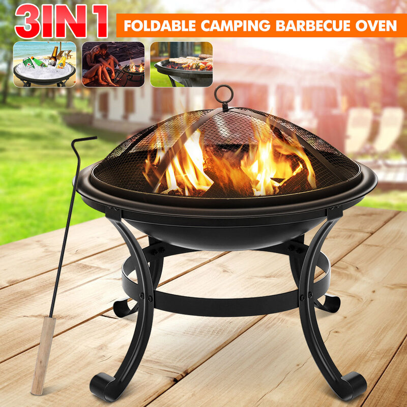Portable Wood Burning Fire Pits Curved Feet Brazier Decoration for Backyard Poolside 100% Iron Black Courtyard Metal Fire Bowl