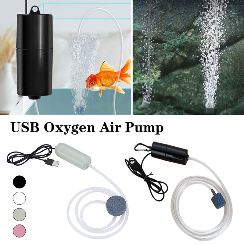 Mini bomba de aire portátil para acuario, bomba de oxígeno USB con piedra de aire, silencioso, ahorro de energía, pesca